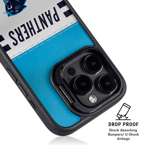 NFL Carolina Panthers White Striped iPhone 14 Pro Kickstand Case
